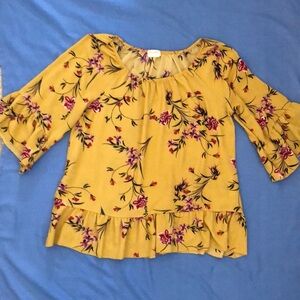 Blouse Yellow/Gold with Red and Purple flower print